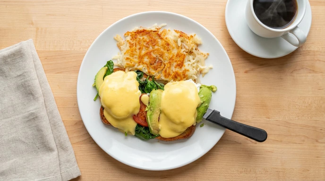 GF Traditional Benedict - A gluten-free twist on a breakfast classic! Honey-cured ham and two perfectly poached eggs on toaste - U.S. Egg Breakfast & Lunch menu item (gluten-free)
