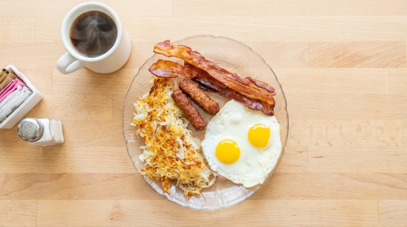 Bacon or Sausage - Your choice of crispy bacon strips or savory breakfast sausage links. The perfect protein-packed add - U.S. Egg Breakfast & Lunch menu item