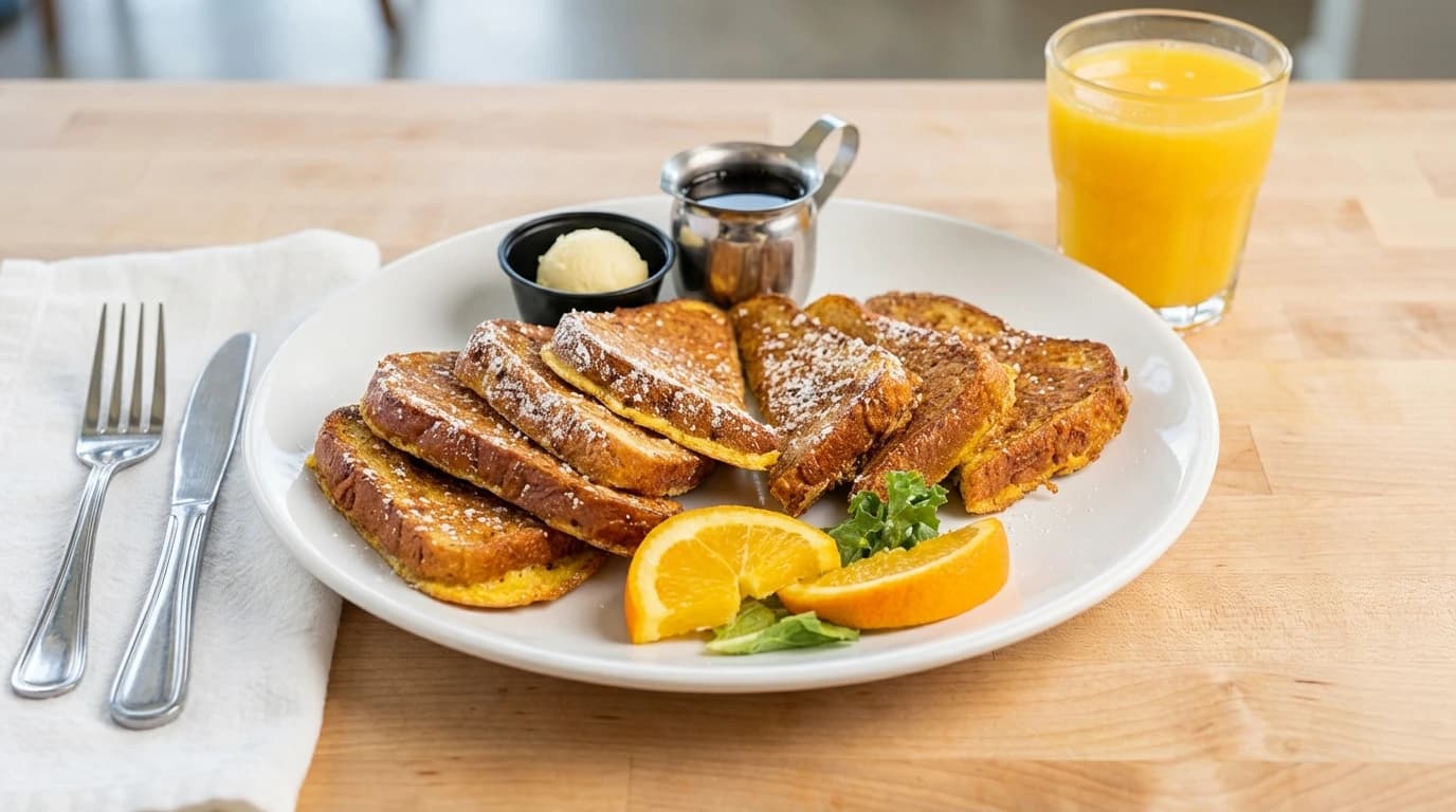 GF French Toast - Slices of gluten-free bread dipped in our cinnamon-vanilla egg batter, grilled to perfection, and to - U.S. Egg Breakfast & Lunch menu item (gluten-free) (vegetarian)