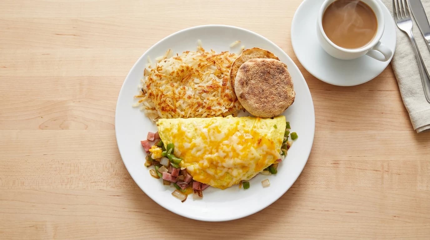 Denver Omelette - Classic Denver! Diced ham, green peppers, onions, and melted cheese. - U.S. Egg Breakfast & Lunch menu item