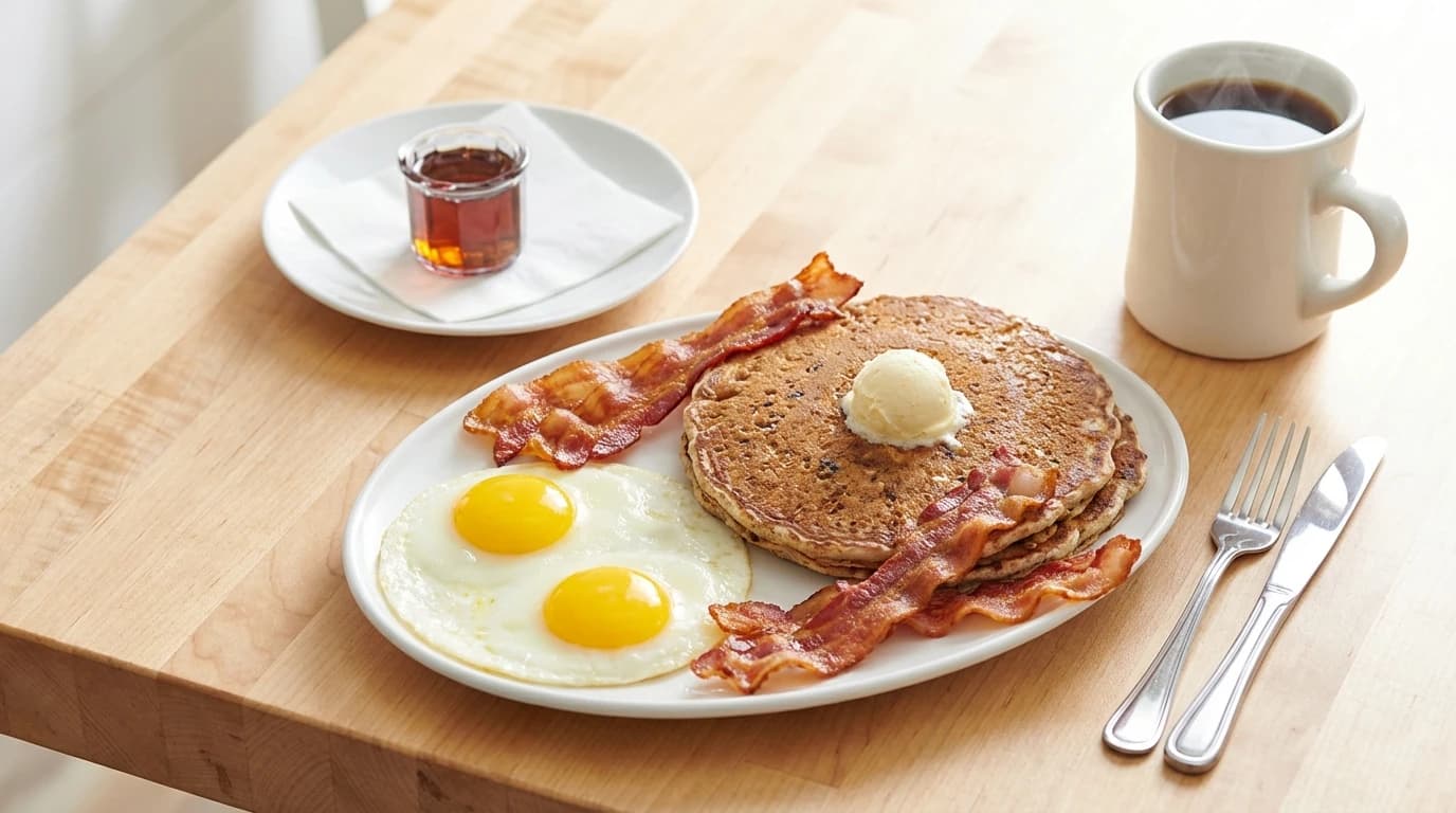 Triple Play Combo - A customizable hearty breakfast combo featuring two fluffy buttermilk or whole wheat pancakes, two f - U.S. Egg Breakfast & Lunch menu item