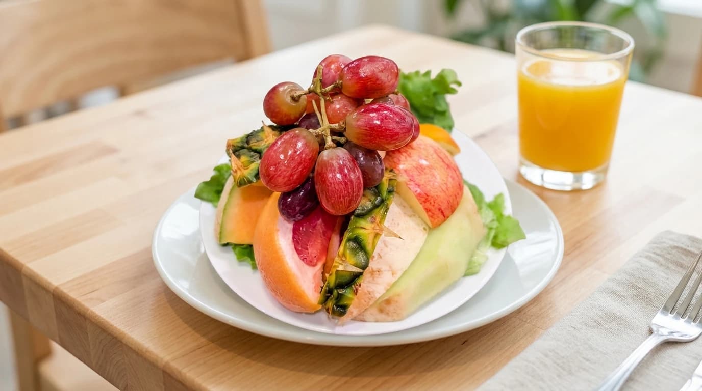 Jr. / Sr. Fresh Fruit Plate - Fresh Fruit plate served with toast or an English muffin. - U.S. Egg Breakfast & Lunch menu item
