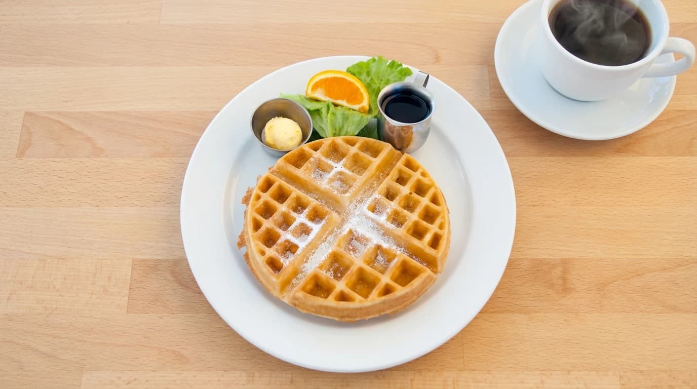Waffles - Crispy & Golden - A light and airy Belgian waffle cooked to golden perfection. Enjoy it plain or add your favorite top - U.S. Egg Breakfast & Lunch menu item (vegetarian)